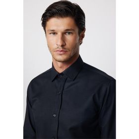Tudors 28350 Modern Slim Fit Pamuklu Kolay Ütü Armürlü Siyah Erkek Gömlek