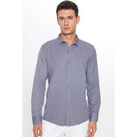Tudors 28378 Modern Slim Fit Pamuklu Kolay Ütü Armürlü Mavi Erkek Gömlek