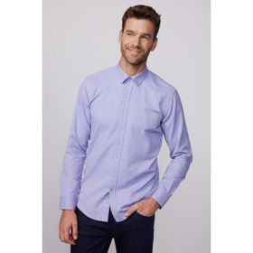 Tudors 28378 Modern Slim Fit Pamuklu Kolay Ütü Armürlü Mavi Erkek Gömlek