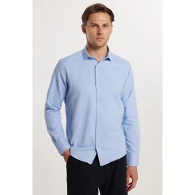 Tudors 28378 Modern Slim Fit Pamuklu Kolay Ütü Armürlü Mavi Erkek Gömlek