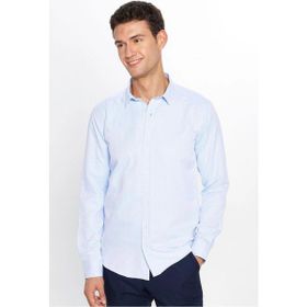 Tudors 28378 Modern Slim Fit Pamuklu Kolay Ütü Armürlü Mavi Erkek Gömlek