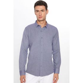 Tudors 28378 Modern Slim Fit Pamuklu Kolay Ütü Armürlü Mavi Erkek Gömlek