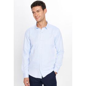 Tudors 28378 Modern Slim Fit Pamuklu Kolay Ütü Armürlü Mavi Erkek Gömlek