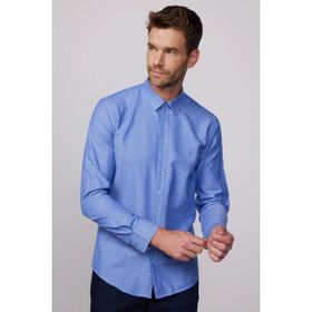 Tudors 28379 Modern Slim Fit Pamuklu Kolay Ütü Armürlü İndigo Erkek Gömlek