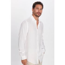Tudors DR230022-301 Slim Fit Dar Kesim Uzun Kol Dökümlü Viskon Şık Erkek Beyaz Gömlek