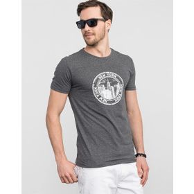 Tudors Gri Bisiklet Yaka Baskılı Erkek T-shirt
