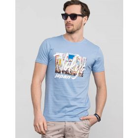 Tudors Gri Bisiklet Yaka Baskılı Erkek T-shirt