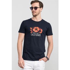 Tudors Gri Bisiklet Yaka Baskılı Erkek T-shirt