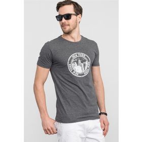 Tudors Gri Bisiklet Yaka Baskılı Erkek T-shirt
