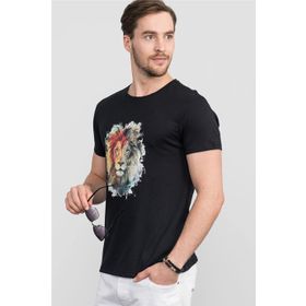 Tudors Gri Bisiklet Yaka Baskılı Erkek T-shirt