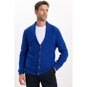 Tudors HR240005-DSB4 Slim Fit Dar Kesim Desenli Yumuşak Dokulu Düğmeli Sax Mavi Erkek Hırka