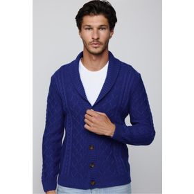 Tudors HR240005-DSB4 Slim Fit Dar Kesim Desenli Yumuşak Dokulu Düğmeli Sax Mavi Erkek Hırka