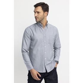 Tudors KL230016-715 Klasik Fit Oxford Doku Yaka Düğmeli Cepli Nakışlı Erkek Mavi Gömlek