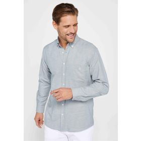 Tudors KL230016-715 Klasik Fit Oxford Doku Yaka Düğmeli Cepli Nakışlı Erkek Mavi Gömlek