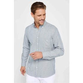 Tudors KL230016-715 Klasik Fit Oxford Doku Yaka Düğmeli Cepli Nakışlı Erkek Mavi Gömlek