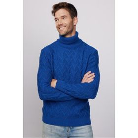 Tudors KZ240005-LC3 Slim Fit Dar Kesim Tam Balıkçı Yaka Desenli Lacivert Erkek Triko Kazak