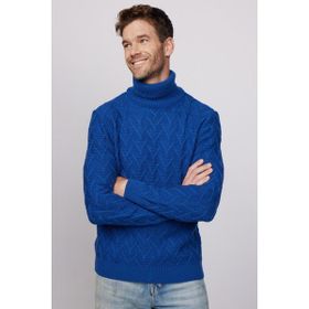 Tudors KZ240005-LC3 Slim Fit Dar Kesim Tam Balıkçı Yaka Desenli Lacivert Erkek Triko Kazak