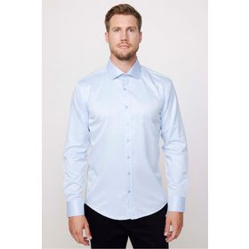 Tudors MD210001-143 Modern Slim Fit Düz Saten Pamuklu Erkek Mavi Gömlek