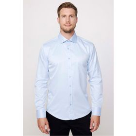 Tudors MD210001-143 Modern Slim Fit Düz Saten Pamuklu Erkek Mavi Gömlek