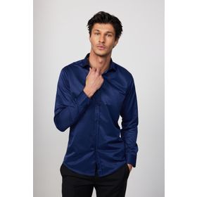 Tudors MD220005-500 Modern Slim Fit Düz Saten Pamuklu Lacivert Erkek Gömlek