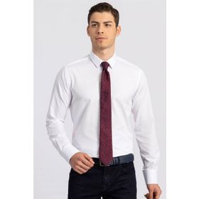 Tudors Modern Slim Fit Dar Kesim Armürlü Beyaz Erkek Gömlek
