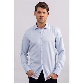 Tudors Modern Slim Fit Kendinden Desenli Düz Beyaz Gömlek
