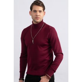Tudors Slim Fit Bordo Tam Boğazlı Yaka Düz Yün Erkek Kazak