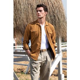 Tudors Slim Fit Çift Cep Denim Gabardin Erkek Gömlek