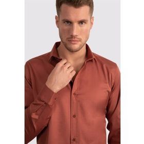 Tudors Slim Fit Dar Kesim Likralı Düz Saten Erkek Gömlek