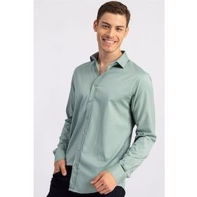 Tudors Slim Fit Dar Kesim Likralı Düz Saten Erkek Gömlek