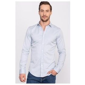 Tudors Slim Fit Dar Kesim Likralı Düz Saten Erkek Gömlek