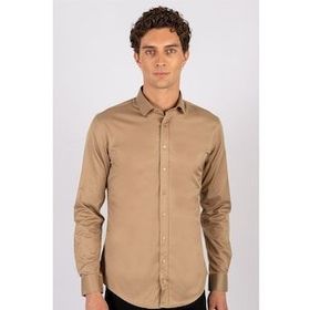 Tudors Slim Fit Dar Kesim Likralı Düz Saten Erkek Gömlek