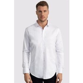 Tudors Slim Fit Dar Kesim Likralı Düz Saten Erkek Gömlek