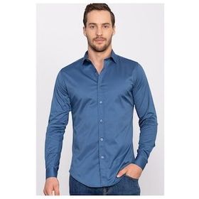 Tudors Slim Fit Dar Kesim Likralı Düz Saten Erkek Gömlek