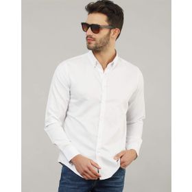 Tudors Slim Fit Dar Kesim Oxford Spor Beyaz Erkek Gömlek