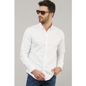 Tudors Slim Fit Dar Kesim Oxford Spor Beyaz Erkek Gömlek