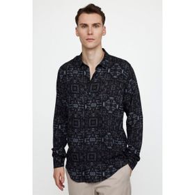 Tudors Slim Fit Dar Kesim Uzun Kol Baskılı Desen Viskon Spor Erkek Çok Renkli Gömlek