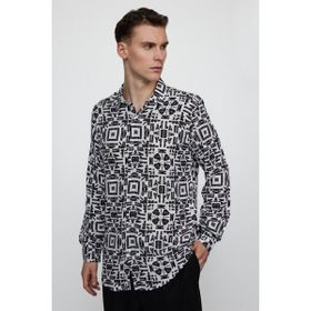 Tudors Slim Fit Dar Kesim Uzun Kol Baskılı Desen Viskon Spor Erkek Çok Renkli Gömlek