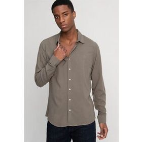 Tudors Slim Fit Dar Kesim Uzun Kol Dökümlü Viskon Şık Erkek Haki Gömlek
