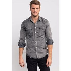 Tudors Slim Fit Dar Kesim Uzun Kol Erkek Kot Gömlek