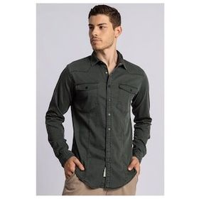 Tudors Slim Fit Dar Kesim Uzun Kol Erkek Kot Gömlek