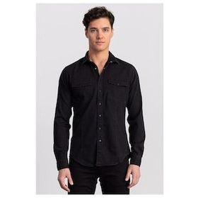 Tudors Slim Fit Dar Kesim Uzun Kol Erkek Kot Gömlek