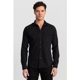 Tudors Slim Fit Dar Kesim Uzun Kol Erkek Kot Gömlek