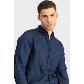 Tudors Slim Fit Dar Kesim Uzun Kol Erkek Kot Gömlek