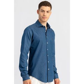 Tudors Slim Fit Dar Kesim Uzun Kol Erkek Kot Gömlek