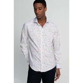 Tudors Slim Fit Dar Kesim Uzun Kol Likralı Baskılı Yüksek Yaka Erkek Gömlek