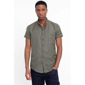 Tudors Slim Fit Kısa Kol Düğmeli Yaka Poplin Oxford Erkek Gömlek