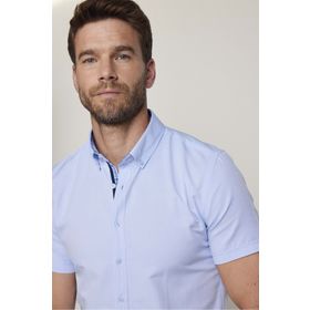 Tudors Slim Fit Kısa Kol Düğmeli Yaka Poplin Oxford Erkek Gömlek