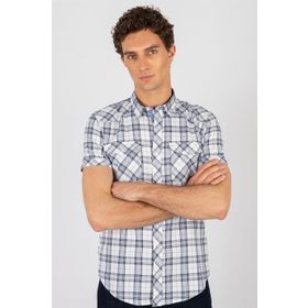 Tudors Slim Fit Kısa Kol Ekose Çift Cep Kapaklı Teksas Model Erkek Gömlek