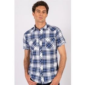 Tudors Slim Fit Kısa Kol Ekose Kapaklı Teksas Model Erkek Gömlek